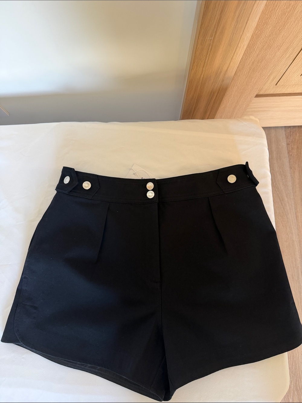Derek Lam Black High-Waist Tailored Shorts with Silver Buttons
